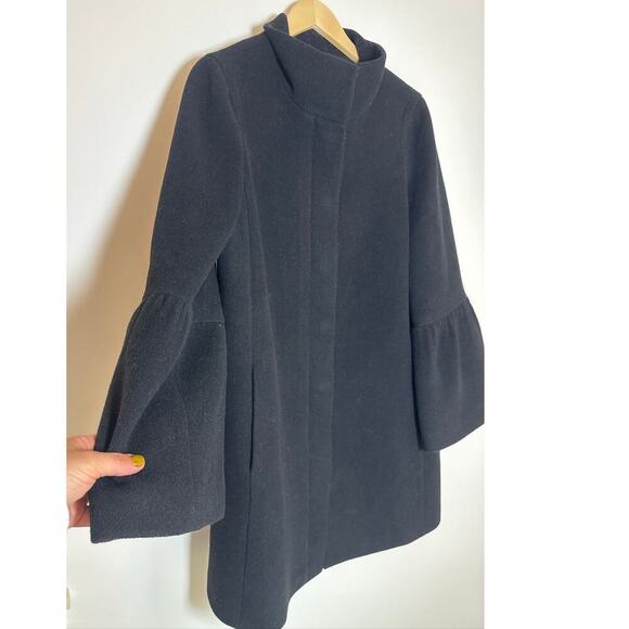 LOFT Bell Sleeve Funnel Neck Wool Blend Coat - Black - Picture 1 of 7